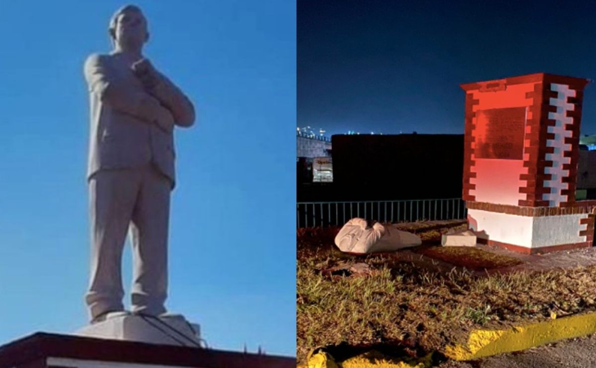 A penas a dos días de su inauguración, supuestos habitantes de Atlacomulco tumban la estatua de AMLO en el municipio.