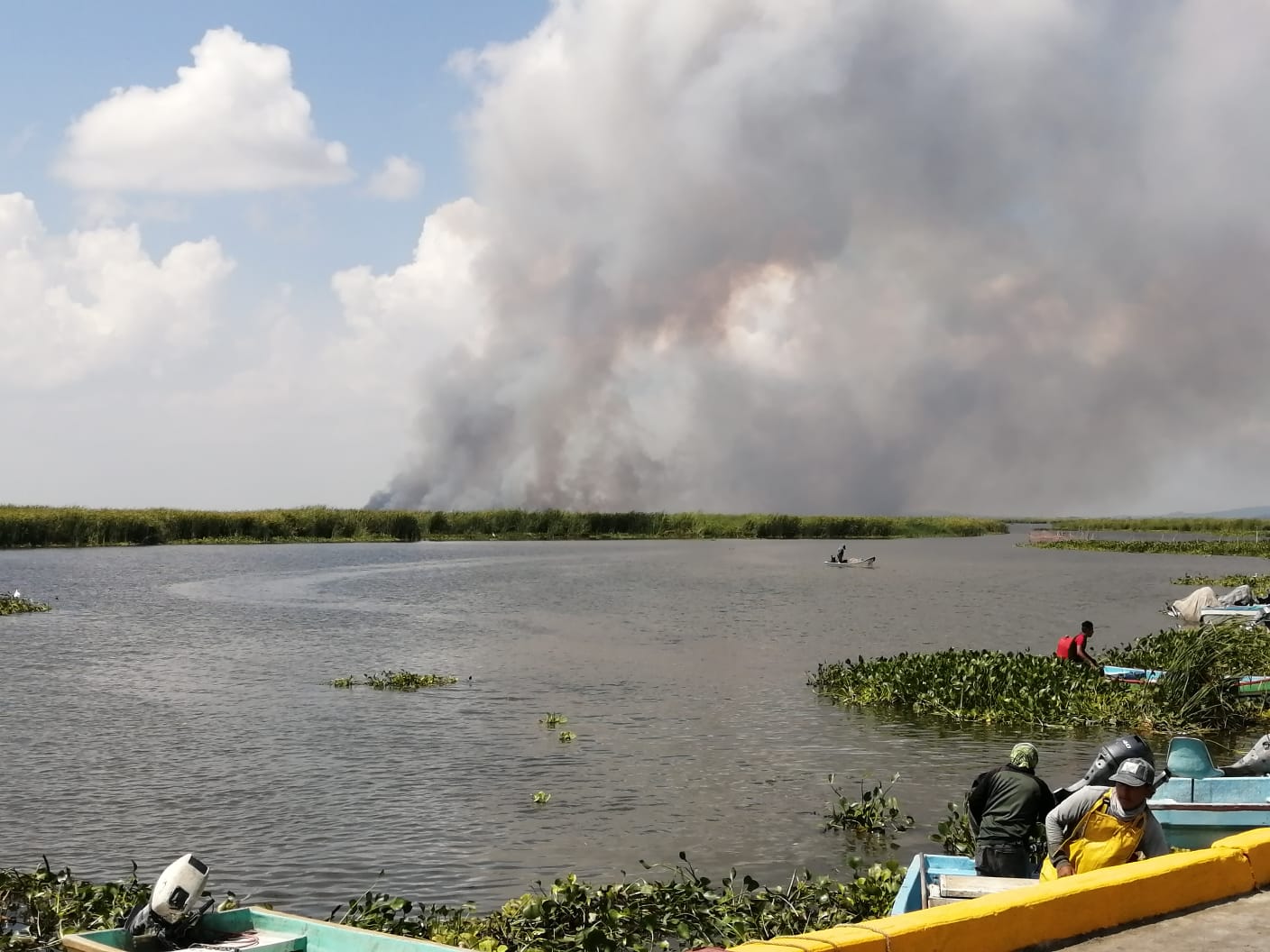 Quema de tular en laguna de Altamira