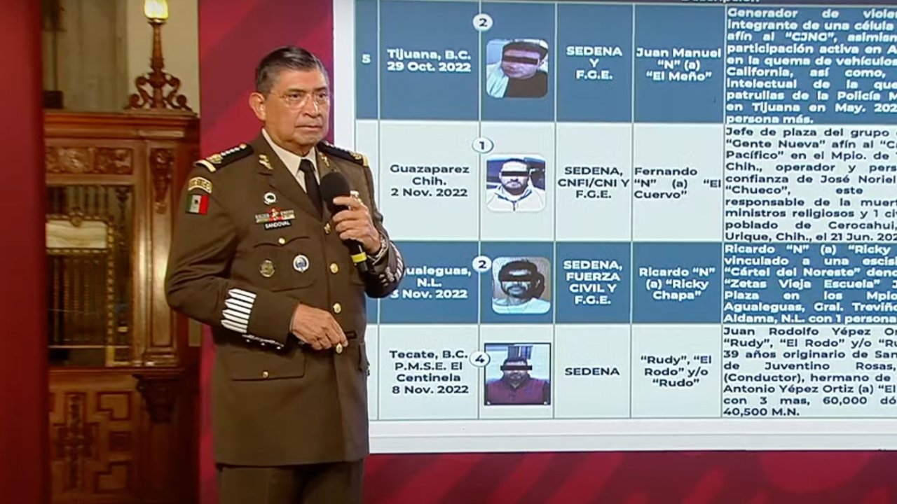 Durante la madrugada de este martes, según da a conocer el titular de la SEDENA en la mañanera, se logró la detención de "El Rudy".