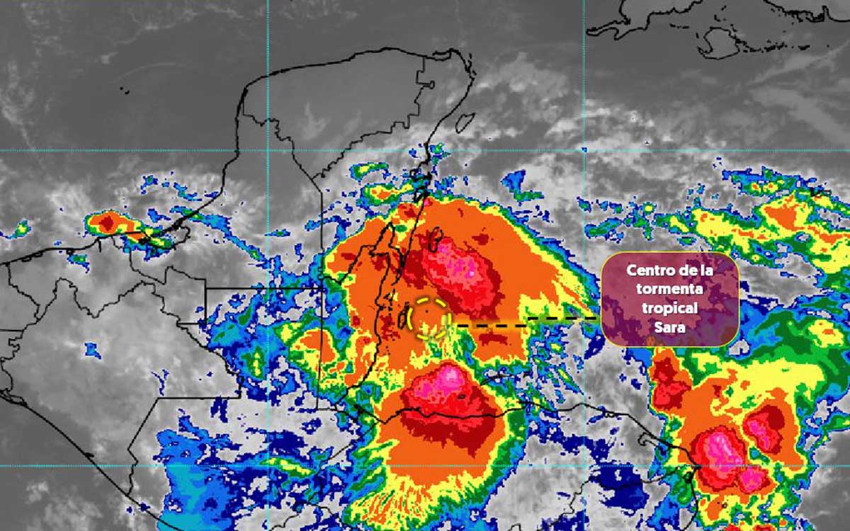 Tormenta Sara avanza hacia el sur de la península de Yucatán. Está previsto que la tormenta tropical toque tierra este domingo.