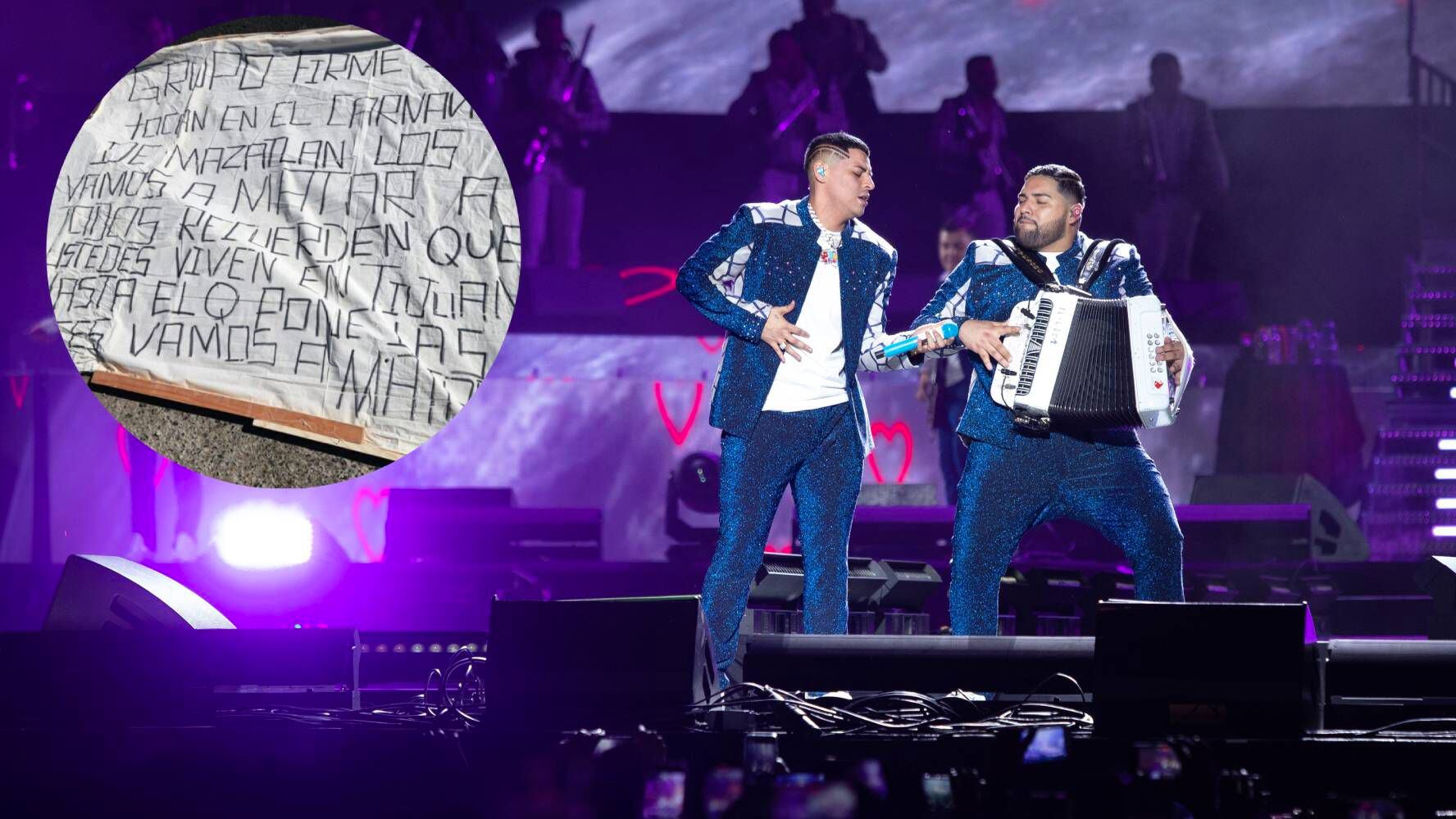 Caen 4 por amenazas en narcomanta contra Grupo Firme en Tijuana. Eduin Caz, vocalista de Grupo Firme, fue amenazado de muerte.